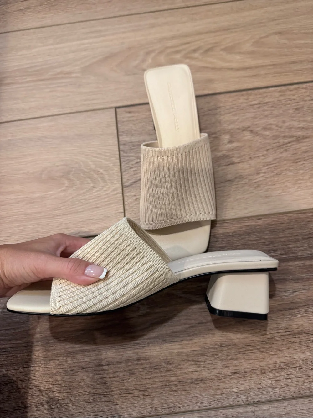 Princess Polly Cream Ribbed Square-Toe Block Heel Mules (Ima Cream Heels)